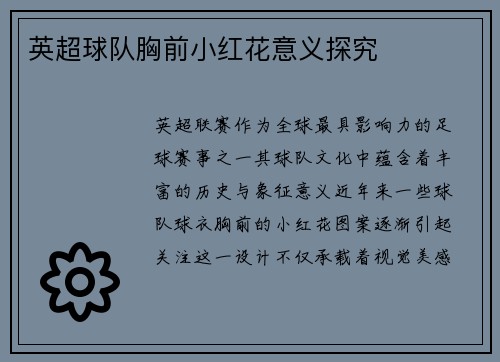 英超球队胸前小红花意义探究
