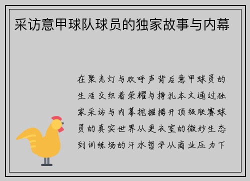 采访意甲球队球员的独家故事与内幕